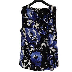 KENNETH COLE New York Blue, Black & White Patterned Sleeveless Top 3X